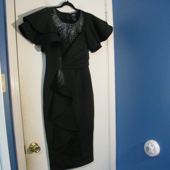 * Midnight Velvet Dress Size 6 NWOT $129 Black Rhinestones Dramatic Sleeve Hvwt - Picture 5 of 6